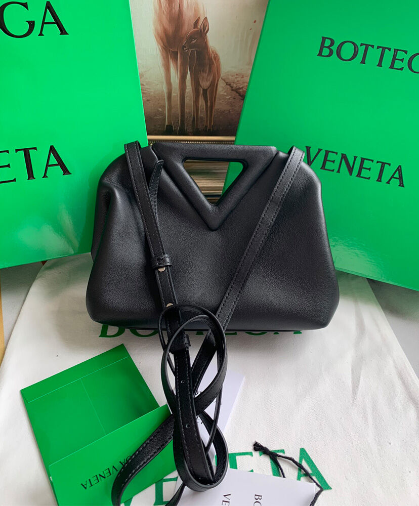 Bottega Veneta Point Leather Top Handle Bag Black